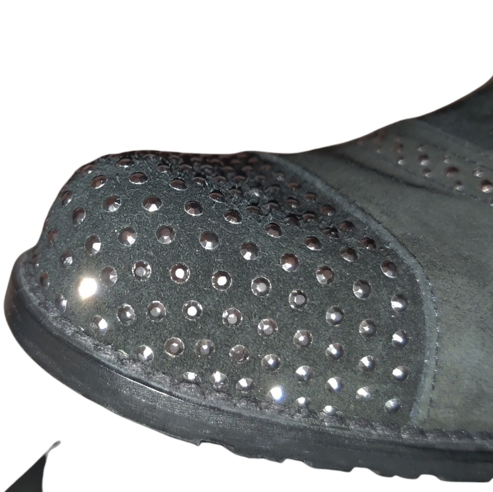 Stuart Weitzman Leather Suede Lace Up Studded Heeled Oxford Loafers - Picture 6 of 16